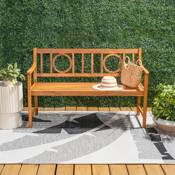 Apollo Circle-Back 600-Lbs Support Acacia Wood Outdoor Garden Patio Bench - JONATHAN Y